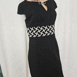 **Elegant black Dress with Geometric Waistband** by JAX